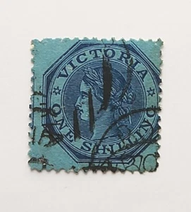 Lot 1. NSW VICTORIA 1884 ONE SHILLING Blue On BLUE USED SG186 (NE49B) - Picture 1 of 2