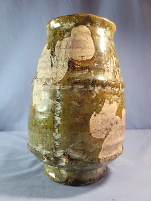 Vintage Glazed Handmade Pottery Vase French Terracotta Style Green 10.25''Tall - Image 1 of 4