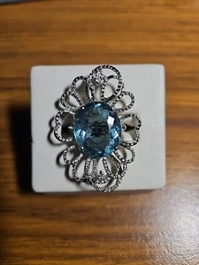 New Blue Topaz Sterling Silver 925 Ring Size 8 Floral Pattern Statement! - Picture 1 of 5