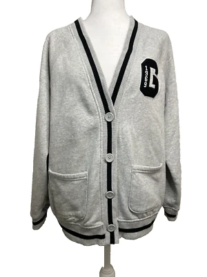 Women's Gap 1969 Varsity Cardigan Preppy Size XS Petite Gray Navy Trim Academia - Image 1 of 4