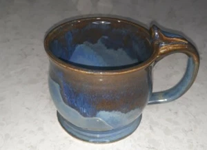Art Pottery Drip Glaze Coffee Tea Unique Blue Brown Thumb Print Mug 20 oz - Picture 1 of 8