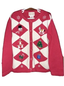 Toffee Apple Kids Unisex 6/6X Red Christmas Snowman Button-Down Cardigan Sweater - Picture 1 of 4