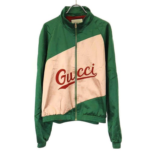 Giacca da pista Gucci 20AW in raso con logo ricamato 618900 ZAEOH verde 46 usata MESC 0