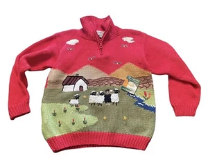 NWT Gougane Handmade Ireland Youth sweater Size 6 Red Sheep Farm Land 1/4 Zip - Picture 1 of 16