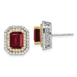 14K Two-Tone Lab Grown VS/SI FGH Dia and Created Ruby Earrings - Picture 1 of 3