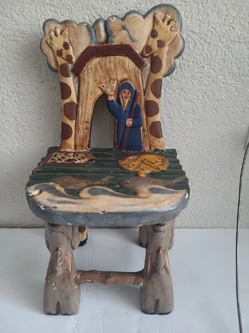 1980s Hand Carved & Painted Noah's Ark Child's Chair Cover