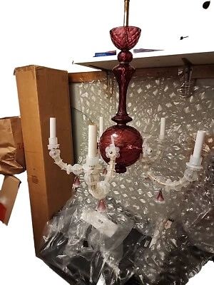 2Vintage Handblown & Crafted Murano Glass 5 Light Chandelier,Original from Italy - Image 1 of 4