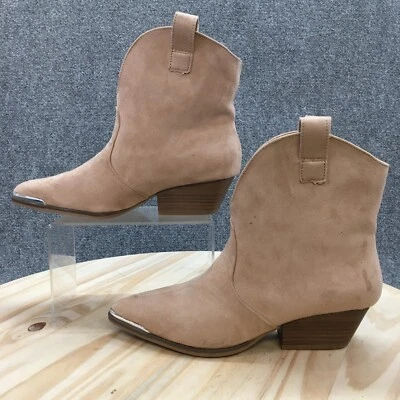 通用螺纹靴女式 8.5 西部牛仔棕色人造皮革踝靴 — 第 1/4 张图片