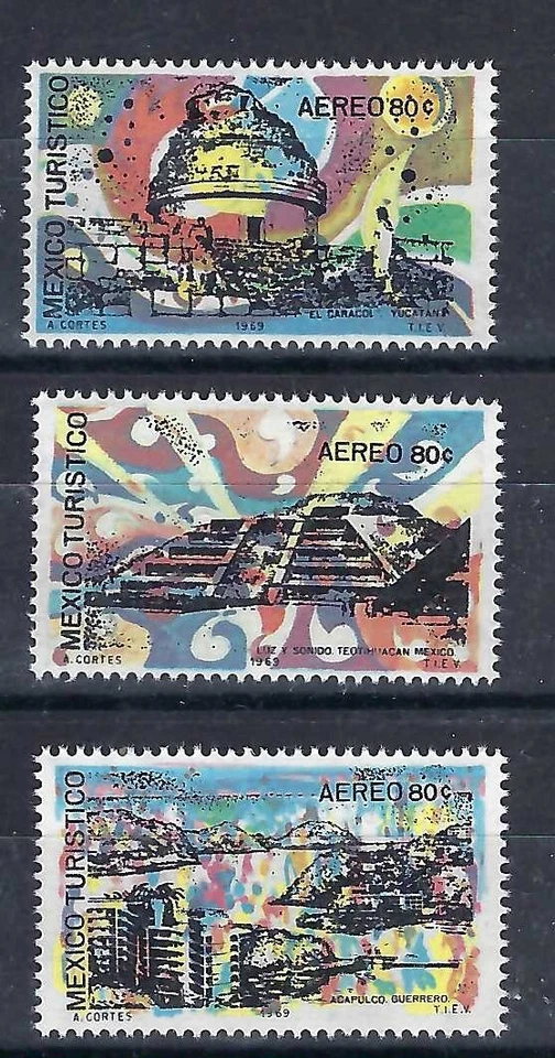 México 1969 3v MNH Correo Aéreo Turismo Monumentos Prehispánicos Pirámides Foto 1 de 1