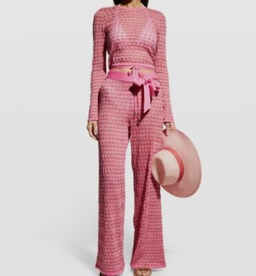 $295 Milly Women's Pink Nami Pointelle Shrug Cover-up Top Size L - Image 1 of 4