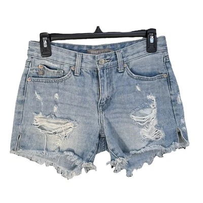 Pantalones Cortos de Jean Just USA Pequeños Tiro Medio Cremallera Desgasteados Deshilachados Dobladillos Azul Foto 1 de 4