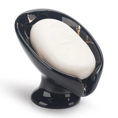 Soap Dish Ceramic Soap Holder Self Draining Soap Dish Holder Leaf Shape Soap Bar - Image 1 of 4