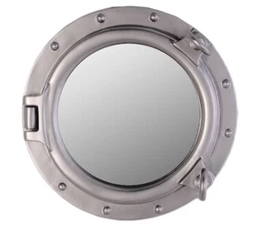 Porthole Mirror 12" Silver Finish Nautical Round Wall Mount Port Hole Hanging - Picture 1 of 2