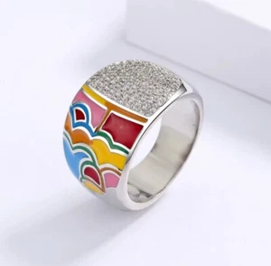 Anello Zirconi Smaltati Multicolore Misure N P R T Retrò - Foto 1 di 4