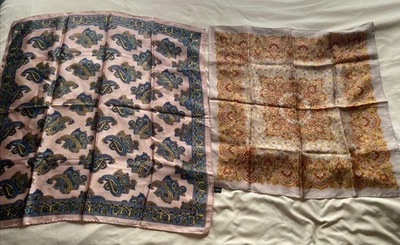 Lote De Colección De 2 Bufandas 100% Acetato Paisley Japón 26” X 25” y 21”x 20” Foto 1 de 4
