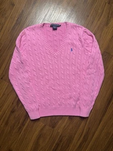 Ralph Lauren Sport Sweater Womens XL Pink Cable Knit Logo Preppy - Picture 1 of 5