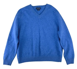 Mens Lands End Blue Wool & Cashmere V-Neck Sweater L 42-44 Long Sleeve - Picture 1 of 10