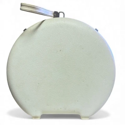 VTG 60's 70's Round Hard Plastic Train Carrying Case Cream/Hat Box Storage Hair - Image 1 of 4