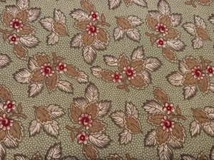 Folk Art Christmas II for Moda Cotton Fabric Olive Green w Leaves Red Flowers - Picture 1 of 12