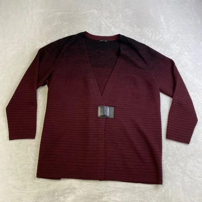 Cárdigan acanalado LAFAYETTE 148 NEW YORK para mujer 2X Ombre Borgoña mezcla de lana Foto 1 de 4