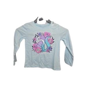 Children’s Place Girls Blue Glitter Fox With Flowers Purple Pink - Picture 1 of 3