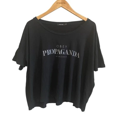 Obey Propaganda Spell Out Crew Neck Oversized Crop Top Size XS/S - Image 1 of 4
