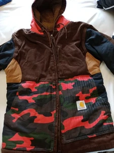 Vintage Carhartt Herren Camouflage Patch Jacke L Heavyweight Hoodie Borg gefüttert Tasche - Bild 1 von 10