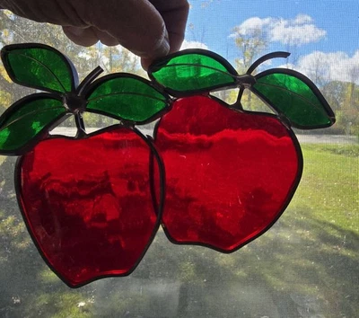 Vitral Doble Manzanas Atrapasol Decoración Ventana Adorno Rojo  Foto 1 de 3