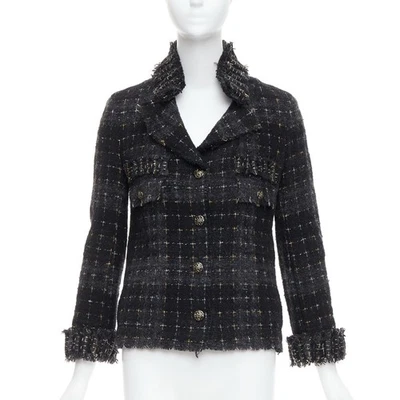 Chaqueta de lana Chanel 08A Runway Fantasy Tweed negro gris plata oro FR36 S Foto 1 de 4