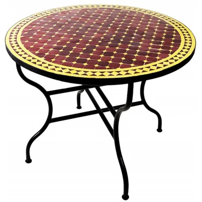 Mediterraner Mosaiktisch marrakesch Bordaux/ Gelb, 100cm - Bild 1 von 4