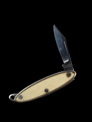 Prov. Faca de bolso pequena lâmina única RI Cutco faca chaveiro oval branca EUA - Imagem 1 de 4