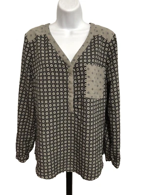 Top Pullover Merona Gris Medio Cuello en V Manga Larga Carrera Bolsillo Frontal Floral D1 Foto 1 de 4