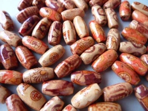 100 Holzperlen oval Mischung Mix, braun beige rot ethno. 15 mm 2036 - Bild 1 von 5