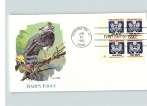$5.00 Official Mail Block of 4 on First Day of Issue, pic Harpy Eagle, 1983 - Picture 1 of 1