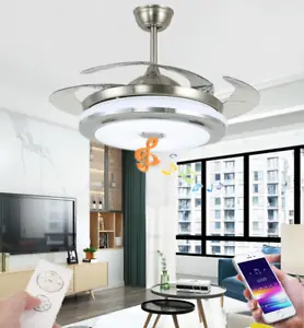 36"/42" Bluetooth LED Chandelier Invisible Ceiling Fan Lamp Music Player +Remote - Picture 1 of 15