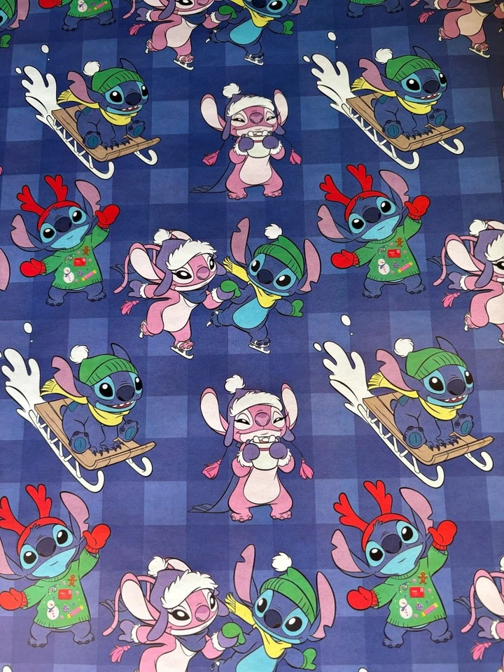 Lilo & Stitch with Angel Christmas Gift Wrapping Paper 2 Yard FOLDED Decoupage - Image 1 of 1