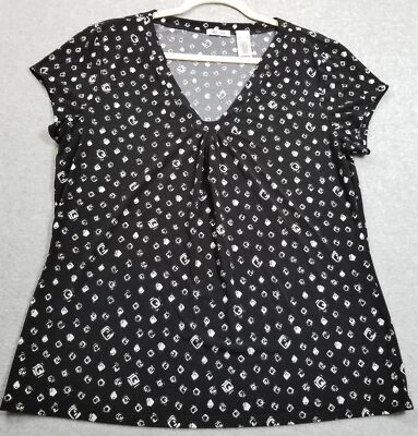 Футболка женская Liz & Co. Top очень большой размер XL черная белая с геометрическим узором короткие рукава - Изображение 1 из 4
