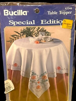 Vintage Bucilla Florentine Table Topper Embroidery 63344 40" x 40" Floral NIP - Image 1 of 4