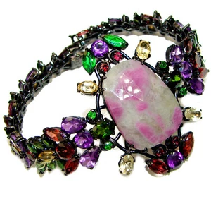 Beauty of Nature Ruby black rhodium over .925 Sterling Silver handmade Bracele - Picture 1 of 4