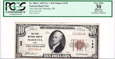 $10 1929 T1 National MARIETTA Ohio OH 🇺🇸 PCGS 30 Very Fine! 🇺🇸 - Image 1 of 2