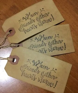 SET of 3 Medium Primitive Hang Tags Fall Hang Tags Warm Hearts - Picture 1 of 1