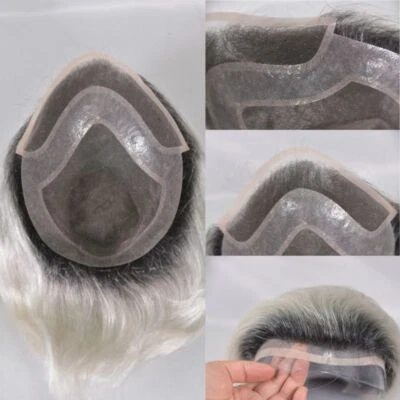 Blond Grey Natural Topper 100% Virgin Human Hair Pieces Wig Toupee For Men loss - Image 1 of 4