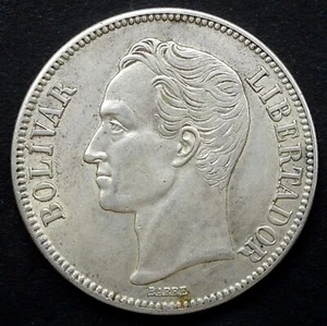1936 Venezuela, 5 Bolivares, 25 g, .900 Silver, Y#24.2 - Picture 1 of 2