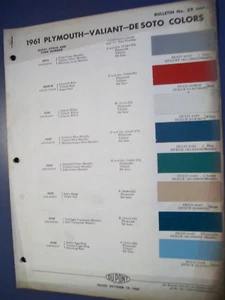 1961 Plymouth DeSoto De Soto & Valiant car DuPont Paint Chips set - Picture 1 of 3
