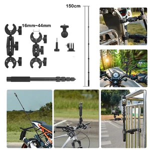 Motorcycle Bicycle Dual Clamp Mount SelfieStick For Insta360 X3/X4/X5 DJI Action - Picture 1 of 24