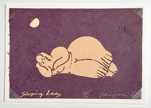 Vintage Silkscreen Print "Sleeping Lady" by Mayumi Oda (KuK) - Picture 1 of 7