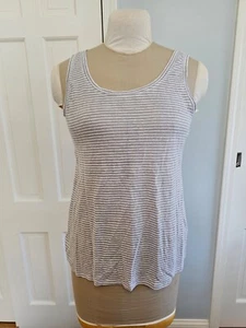 Eileen Fisher Damen-Tankoberteil Bio-Leinen gestreift weiß taupe Größe Small - Bild 1 von 7
