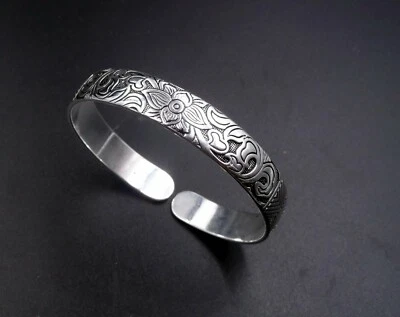 ARTISANAT Bracelet en argent 999 Fleur de Lotus Spiritualité Bouddha Méditation Sutra