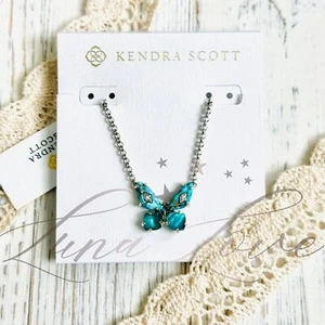 KENDRA SCOTT Bianca Butterfly Silver Pendant Necklace In Aqua Mix NWT - Picture 1 of 4