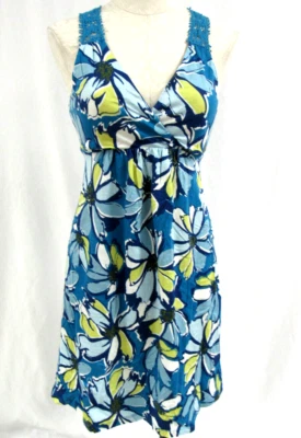 Vestido de Verano ELLE Sin Mangas con Crochet Mariposa Espalda Lucía Azul Floral Nuevo XS Foto 1 de 4